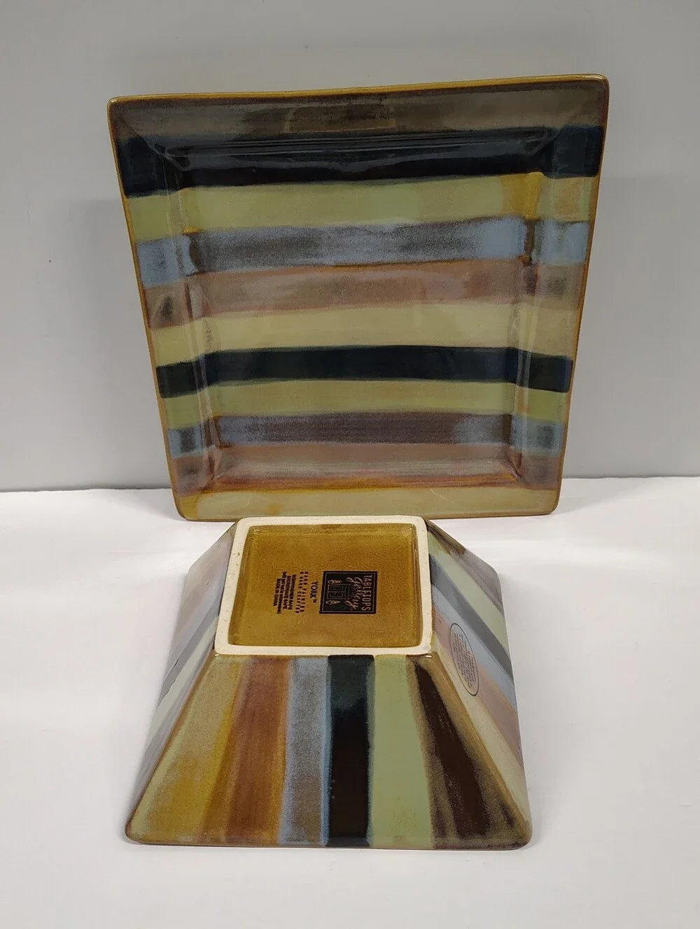 Tabletops Gallery YORK Hand Painted Square Salad Soup Bowl & 9